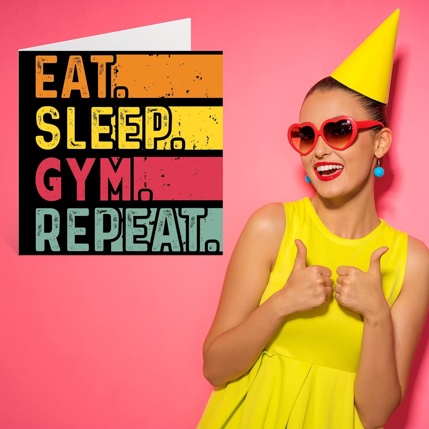 Birthday Card Funny for Her or Him - Eat, Sleep, Gym, Repeat - Happy Birthday Cards for Workout Fitness Lovers Gifts, 5.7 x 5.7 Inch Birthday Greeting Cards for All Occasions Kids or Adult - Image 7
