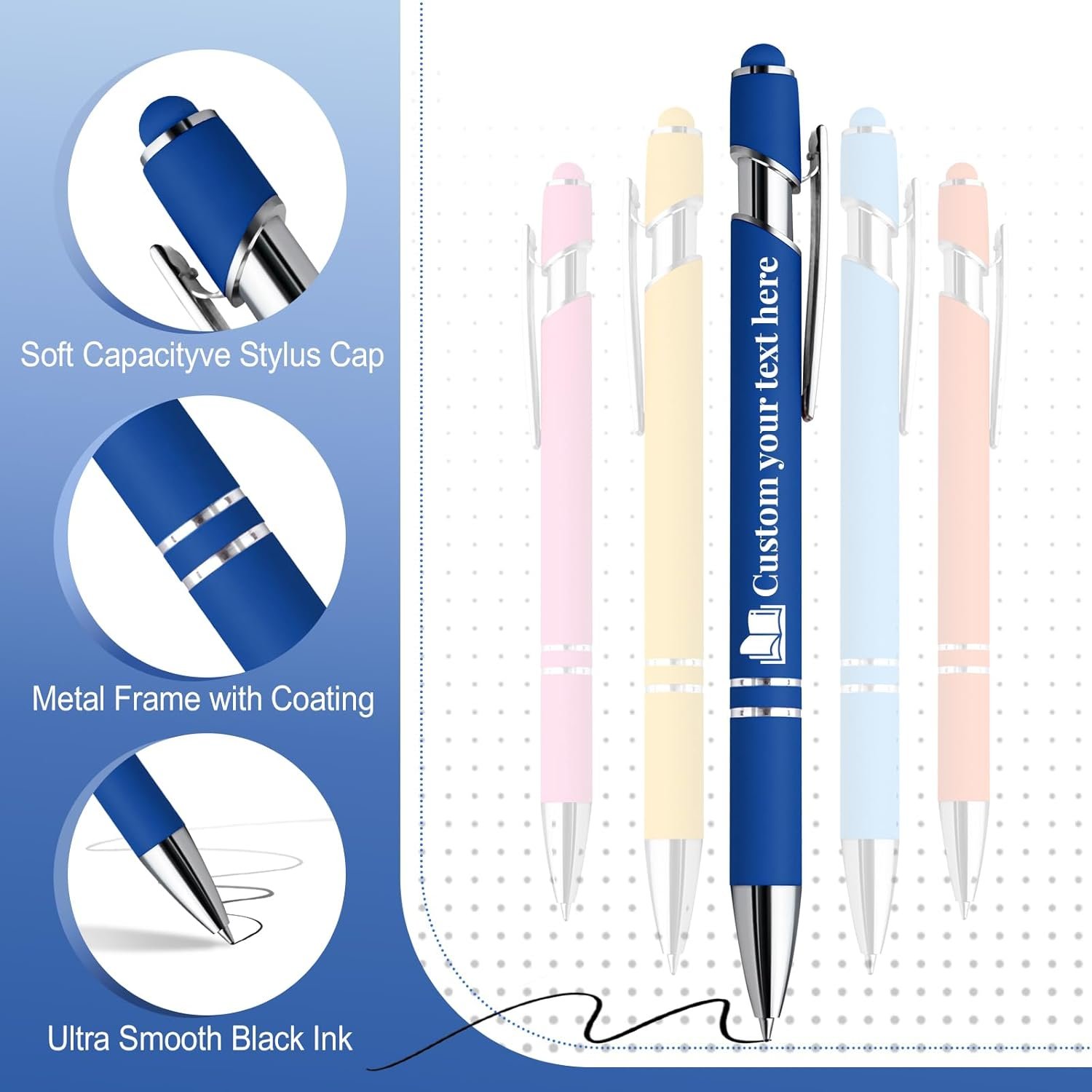Custom Pens in Bulk Personalized Pens with Name, Text, Logo&Touch Stylus, Ink Ballpoint Pens with Multiple Colors Business Office Gifts Personalized Nurse Teacher Students Thank You Gift Bulk - Image 4