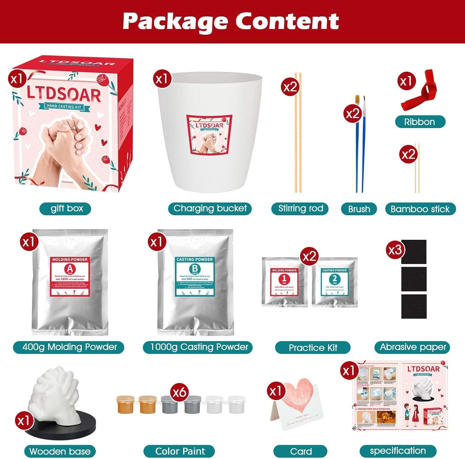 LTDSOAR Hand Casting Kit, Couples with Practice Kit, Hand Mold Kit for Adults & Kids, Romantic Anniversary Wedding Birthday for Her or Him,Boyfriend Girlfriend Unique - Image 6