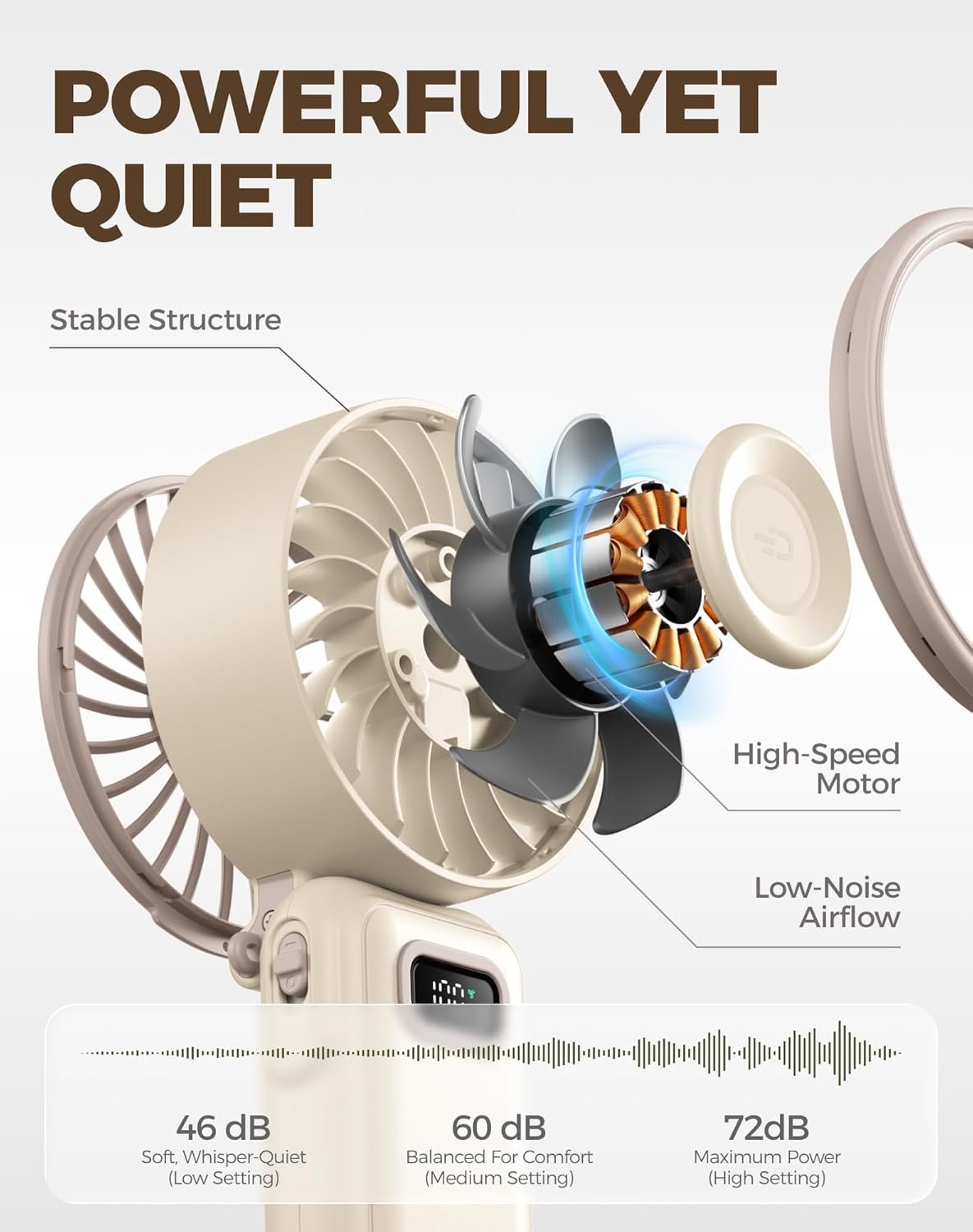 Diveblues Portable Hand Fan - Mini USB Rechargeable Handheld Fan Up to 12 Hours Cooling, 1-100 Speed Personal Fan with Turbo Airflow, 180° Foldable Desk Fan for Office & Bedroom & Travel & Commuting - Image 8