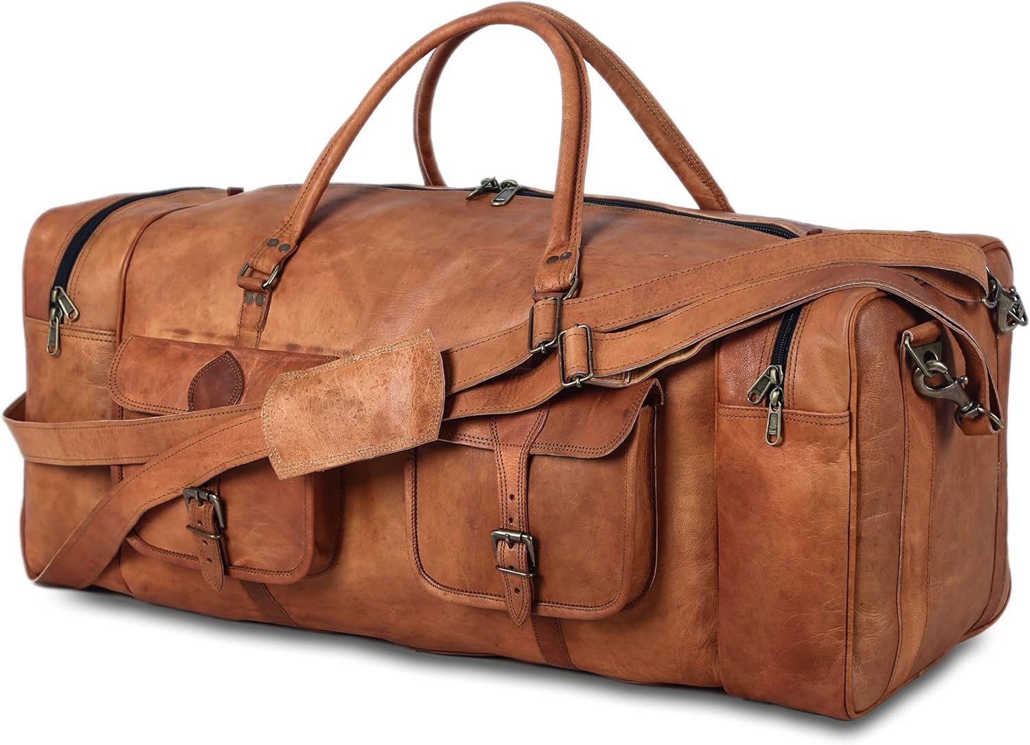 Leather Duffel Bag 32 inch Large Travel Bag Gym Sports Overnight Weekender Bag by Komal s Passion Leather, brown, 32 inch - Image 2