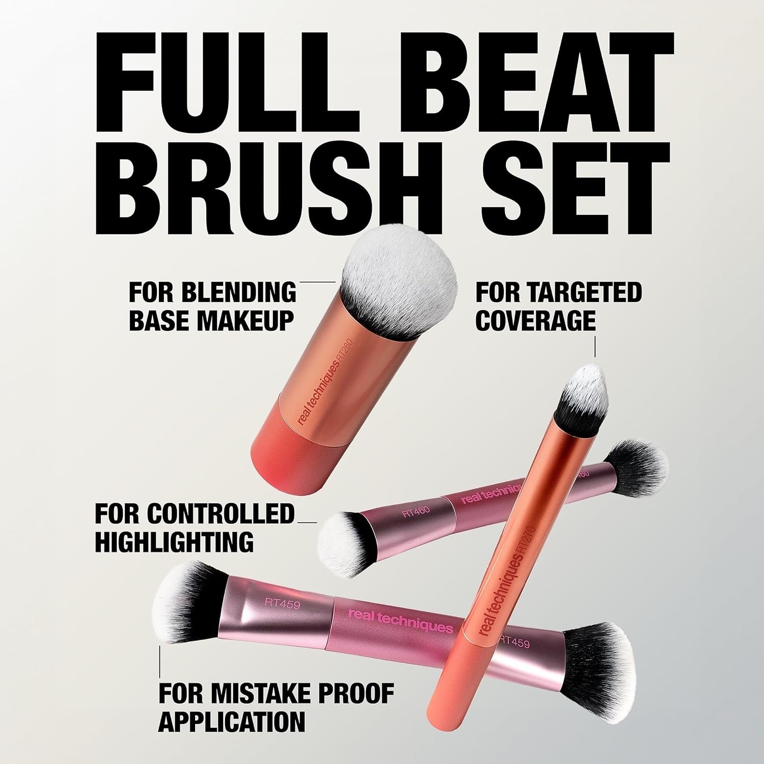 Real Techniques Full Beat Makeup Brush Set, 4 Piece Brush Kit for Foundation, Concealer, Blush, Contour, Highlight & Powder Blending, Travel Set, Soft UltraPlush Bristles, Cruelty-Free - Image 2