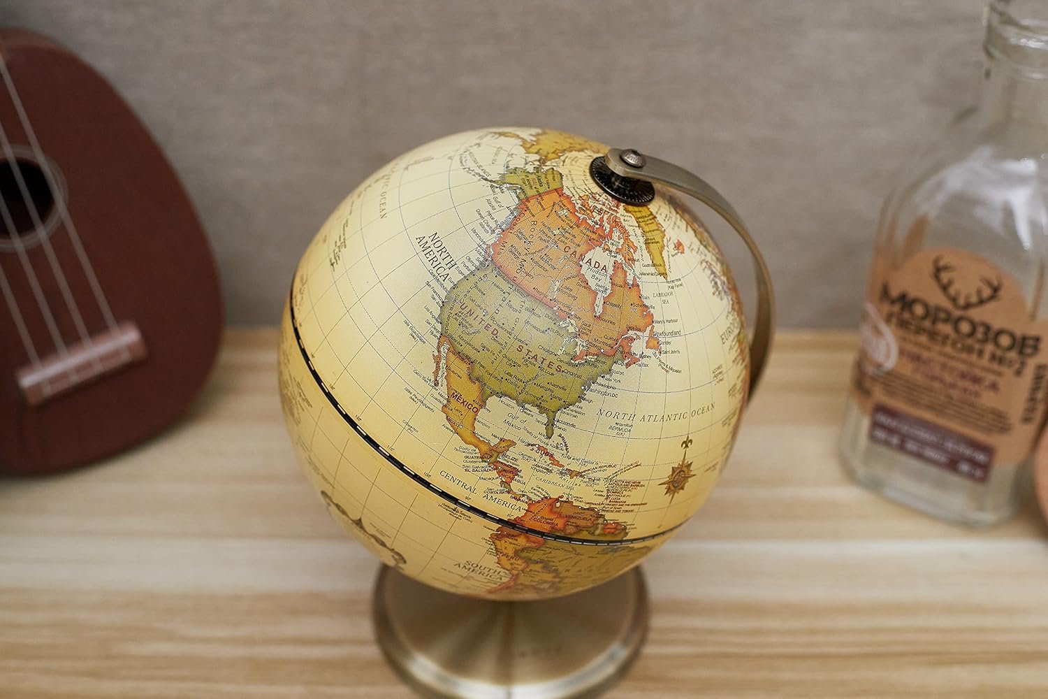 Annova Antique Globe Dia 5.5-inch / 14CM - Educational/Geographic/Modern Desktop Decoration - Stainless Steel Arc and Base - for School, Home, and Office (Antique 5.5“) (Brown-1) - Image 5