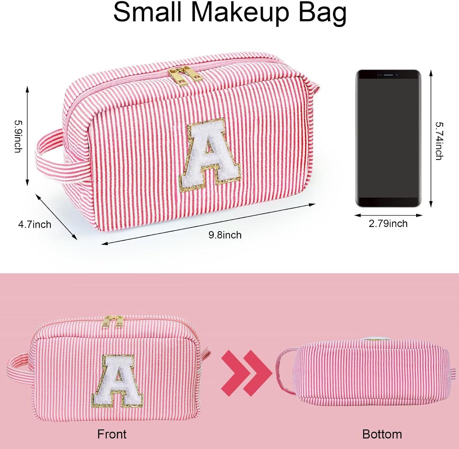 YOOLIFE Gifts for Girls Women - Initial Makeup Bag Cosmetic Bag Toiletry Pouch, Personalized Birthday Gifts for 3 4 5 6 7 8 9 10 Year Old Girl Sister Friends, Pink A - Image 6