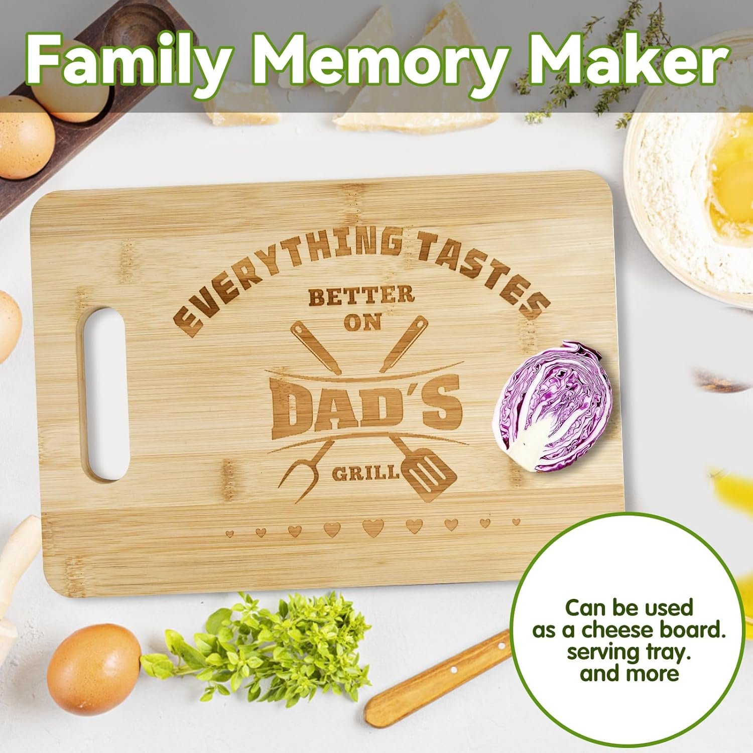 Fathers Day Gift Ideas from Daughter Son BBQ Cutting Board 11.7 * 8.2IN Personalized Engraved Bamboo Gifts for Dad Papa Grandpa Cool Birthday Dad Gifts for Men - Image 2