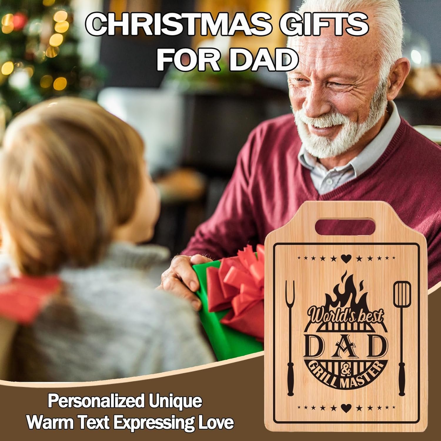 Fathers Day Gift Ideas, Gift for Dad from Daughter Son, Bamboo Cutting Board 31 * 22 * 1cm, Best Dad Ever Gift Fathers Day Xmas Gift Stocking Stuffers for Men - Image 7