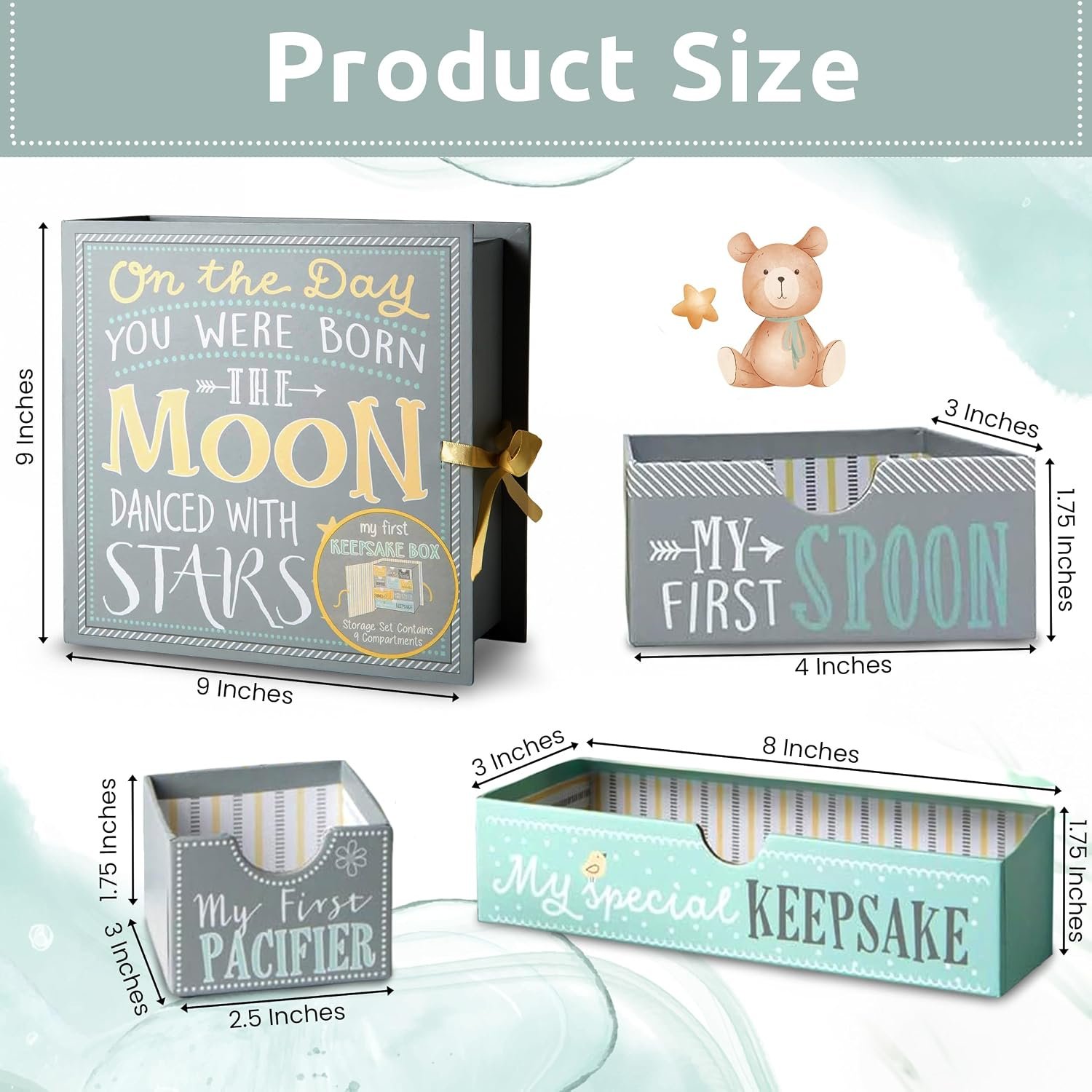 Votum Baby Keepsake Box for Treasured Memories, Moon & Stars - Lightweight, Handcrafted Baby Boxes with 9 Labeled Compartments for First Memories - Gender Neutral Baby Shower Gifts for Girls, Boys - Image 8