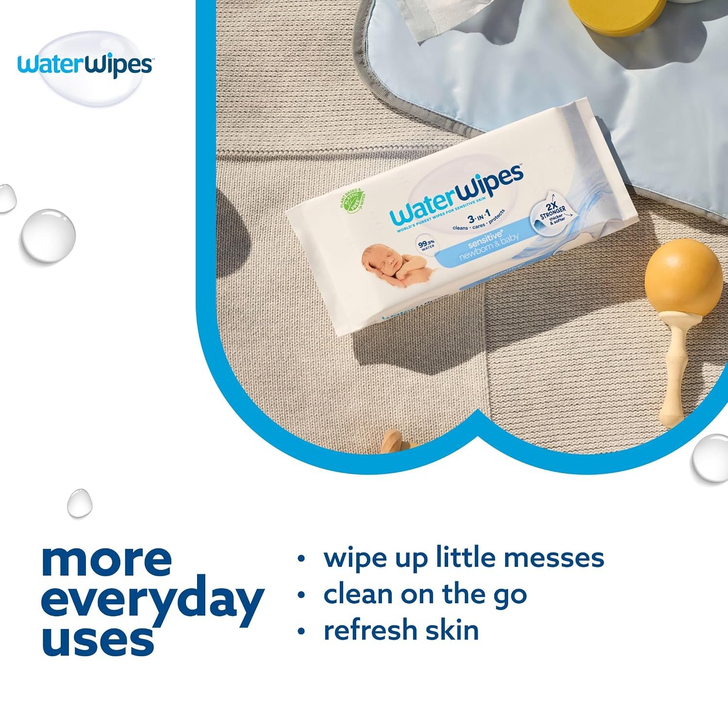 WaterWipes Sensitive+ Newborn & Baby Wipes, 3-In-1 Cleans, Cares, Protects, 99.9% Water, Unscented & Hypoallergenic, 720 Count (12 Packs) - Image 8