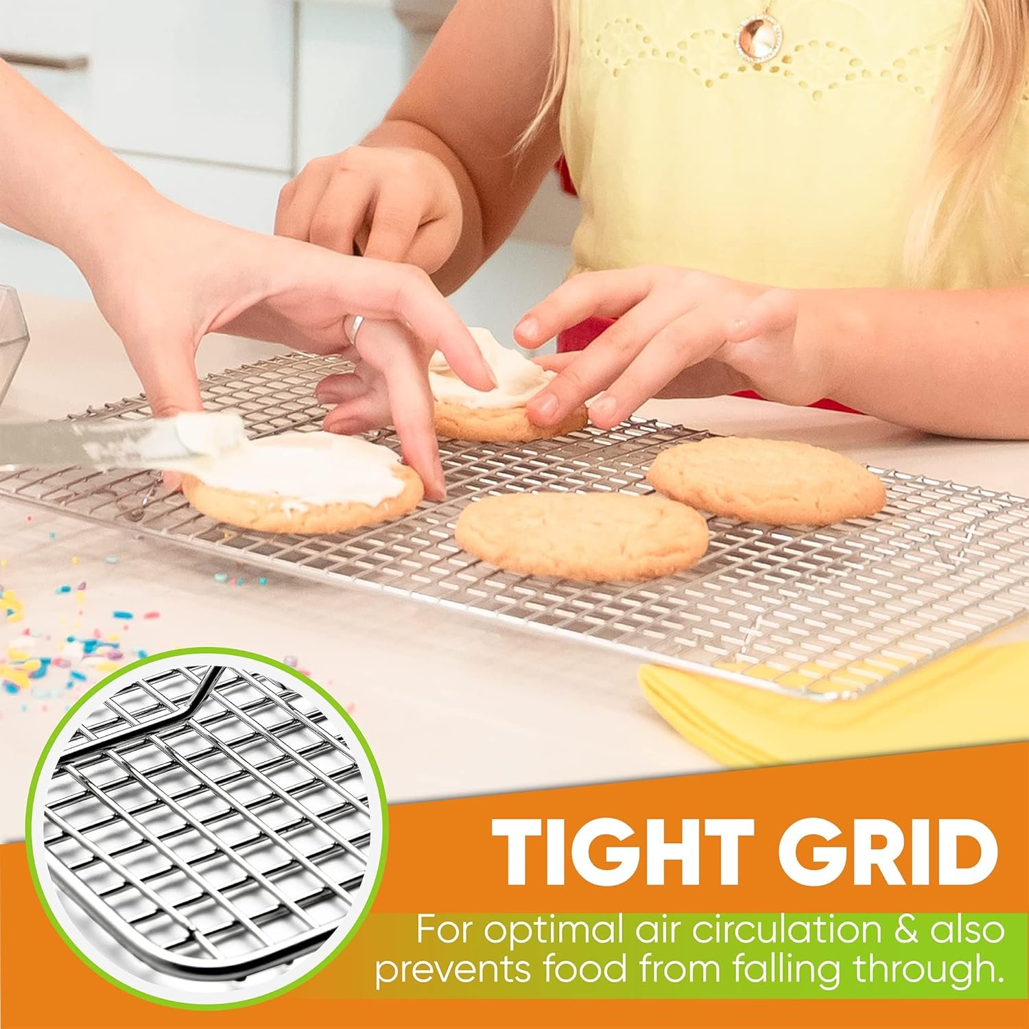 Spring Chef 10" x 15" Stainless Steel Cooling Racks for Baking - Oven Safe - Cookie Racks for Cooling Cookies - Fits Jelly Roll Pan - Perfect for Grilling, Roasting, Cooking, Drying - Set of 2 - Image 7