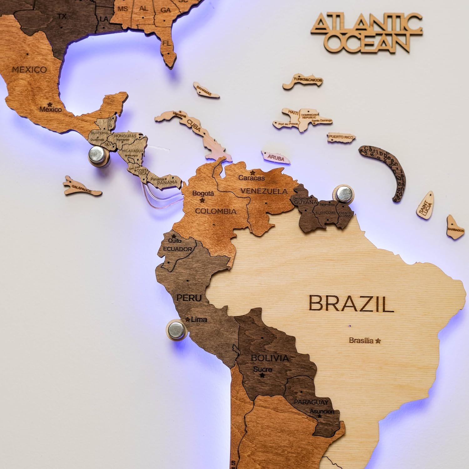 Enjoy The Wood 3D LED 3.0 Wood World Map Wall Art Modern Home Decor Gifts LED Lighting Wall Decor Housewarming Gift Idea Travel Wooden Maps Pinboard with Backlighting (Wall Art) - Image 8