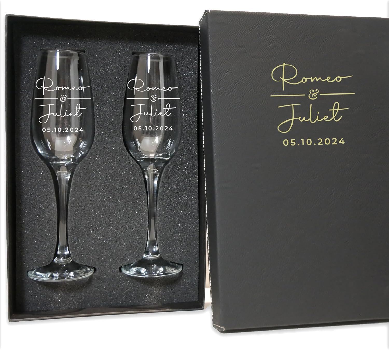 Custom Champagne Flutes Set - Wedding Gift Champagne Glasses - Personalized Bride & Groom Champagne Flutes - Mr & Mrs - Set of 2 - Couple Wedding Gifts Idea, Anniversary, Engagement Toasting Glasses - Image 9