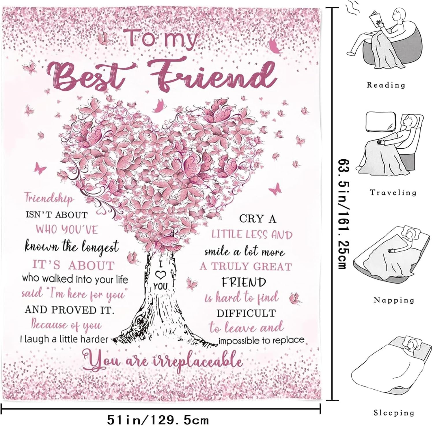 VivaJoy for Women, Best Friends Throw Blanket 60"X50", Bestt Friends Birthday Gifts for Women, Bestie, Sister, Creative Bestt Friend Gift for Birthday, Christmas - Image 4
