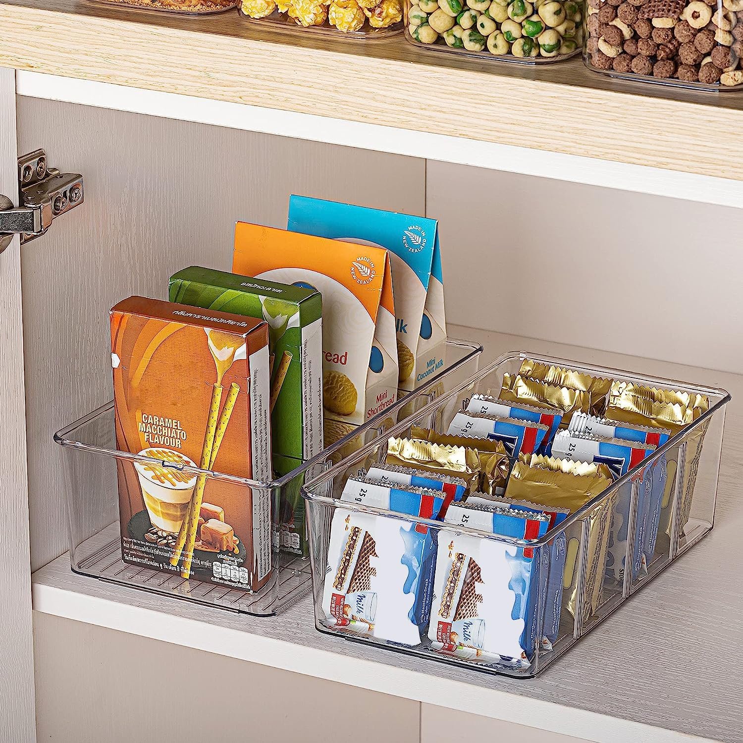 Vtopmart 4 Pack Food Storage Organizer Bins, Clear Plastic Bins for Pantry, Kitchen, Fridge, Cabinet Organization and Storage, 4 Compartment Holder for Packets, Tea, Snacks, Pouches, Spice Packets - Image 6