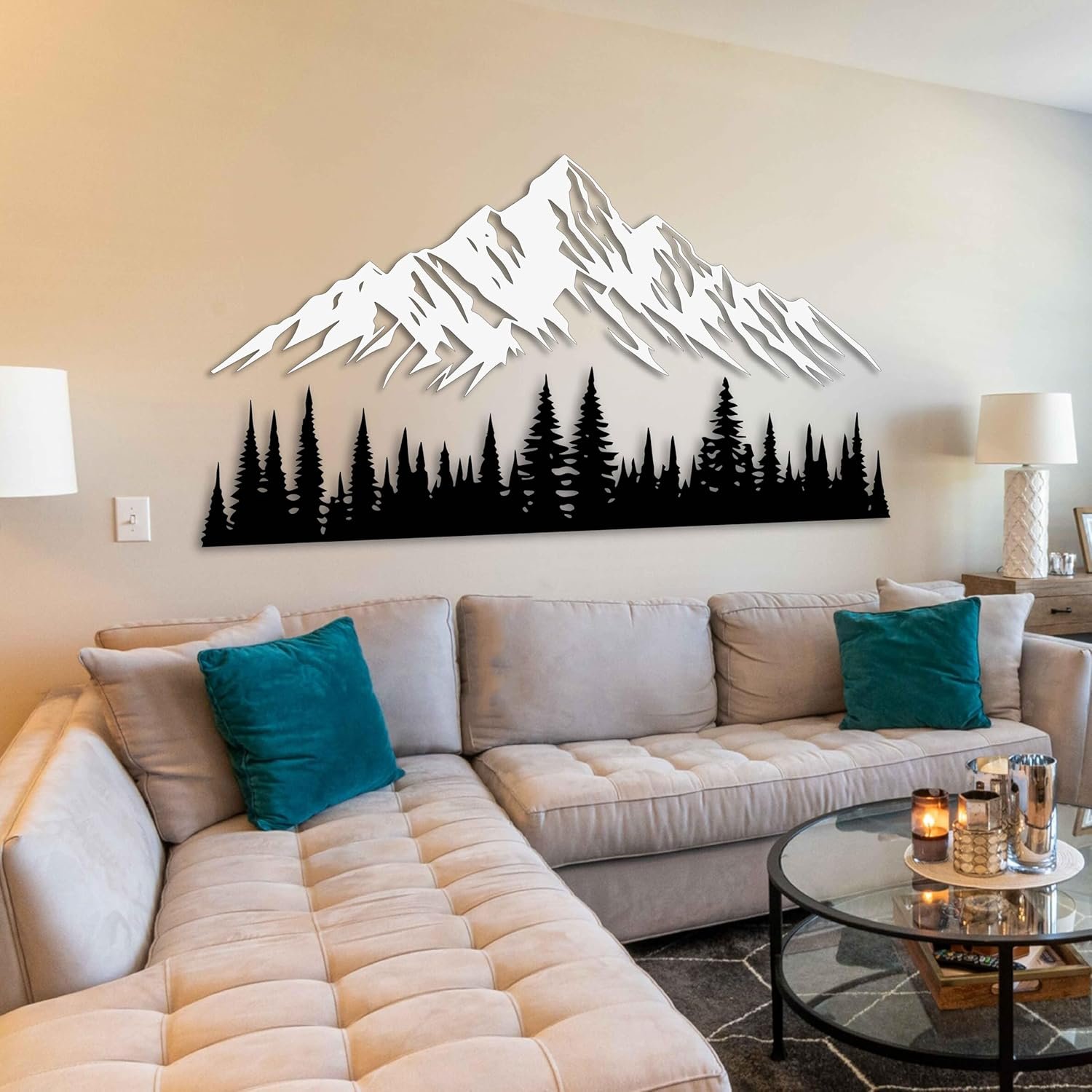 KAWA METALWORKS Mountain and Trees Metal Wall Art Decor, Large Pine Forest Metal Wall Decor for Garden, Living Room or Bedroom, Modern Black and White Nature Landscape, Rustic Home Decor Gift - Image 5