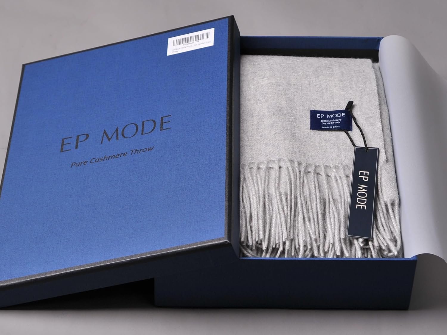 EP Mode 100% Pure Cashmere Throw Blanket for Sofa, Classic Design with Gift Box (Lt. Heather Grey) - Image 6