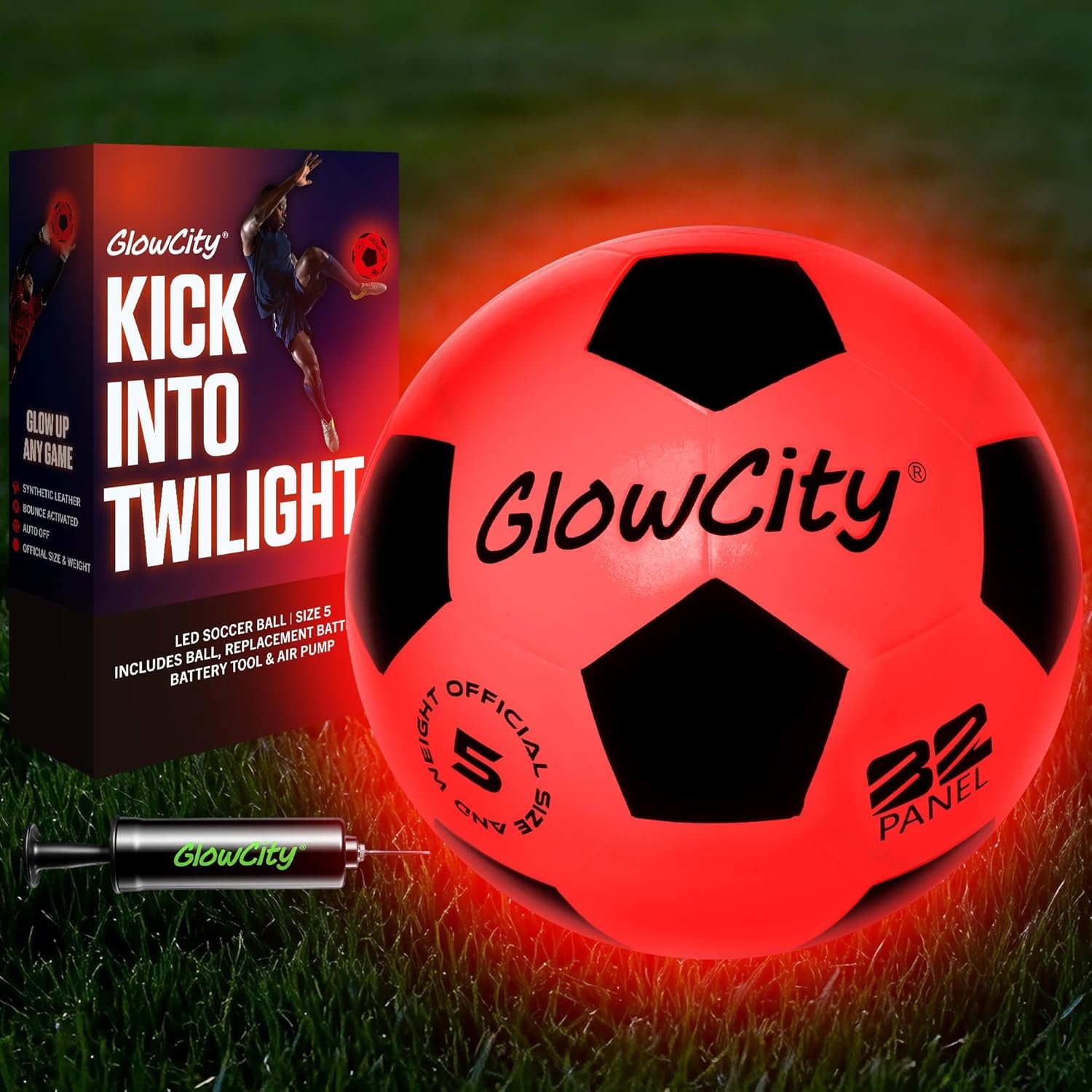 GlowCity Glow in The Dark Soccer Ball - Sizes 3, 4, 5 for Kids, Teens & Adults - Light Up Soccer Ball with 2 LED Lights - Sports Birthday Gifts Ideas for Boys & Teenagers Ages 6 7 8 9 10 11 12 13 14