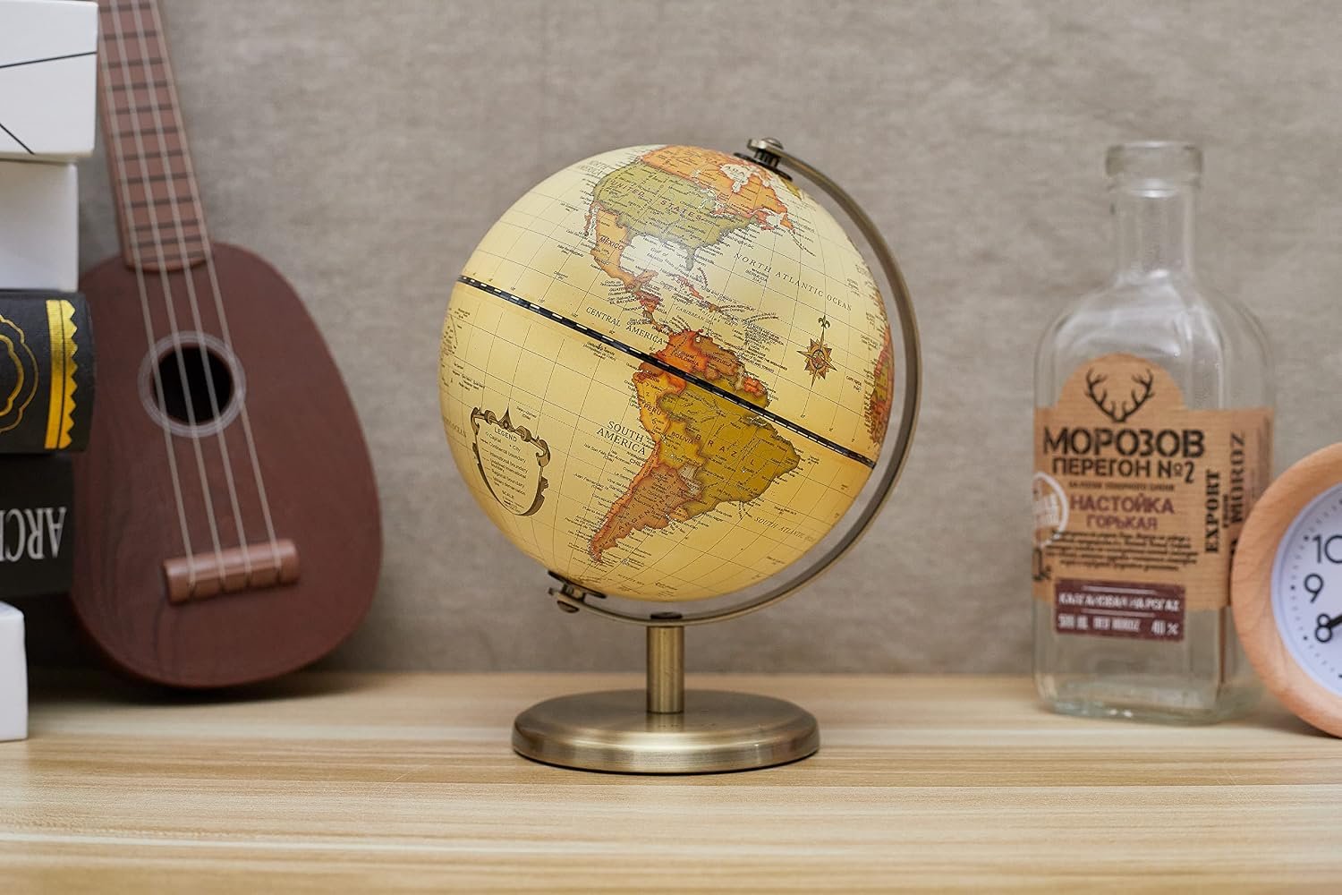 Annova Antique Globe Dia 5.5-inch / 14CM - Educational/Geographic/Modern Desktop Decoration - Stainless Steel Arc and Base - for School, Home, and Office (Antique 5.5“) (Brown-1) - Image 4