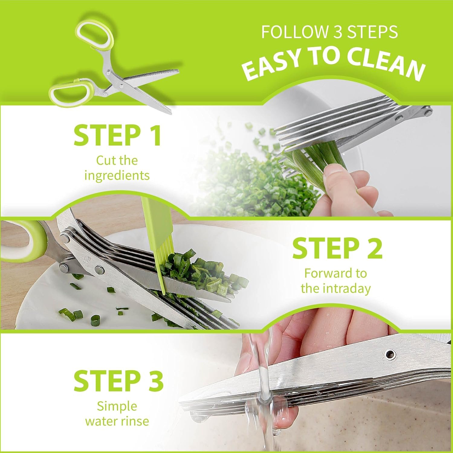 Herb Scissors with 5 Blades & Cleaning Kit, Stainless Steel Kitchen Shears for Herbs, Lettuce, Cilantro, Dishwasher Safe, Soft-Grip Handle - Image 4