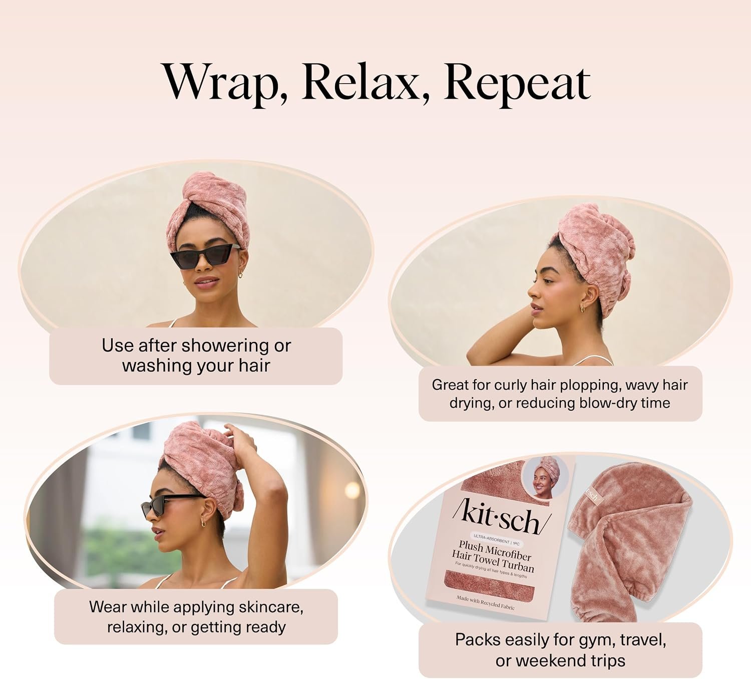 Kitsch Plush Microfiber Hair Towel Wrap for Women – Ultra Absorbent Microfiber Bath Towels for Wet, Curly, Long or Short Hair – Anti-Frizz Hair Wrap, Great Hair Care Gifts for Women - Image 6