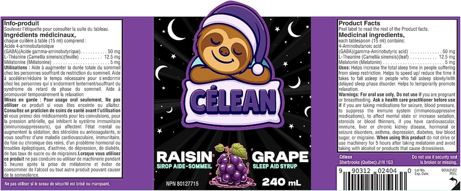 Celean Sleep Aid Syrup | Melatonin + L-Theanine + GABA | Grape Flavor | Relaxation & Sleep Support | 240 ml (Grapes) - Image 2