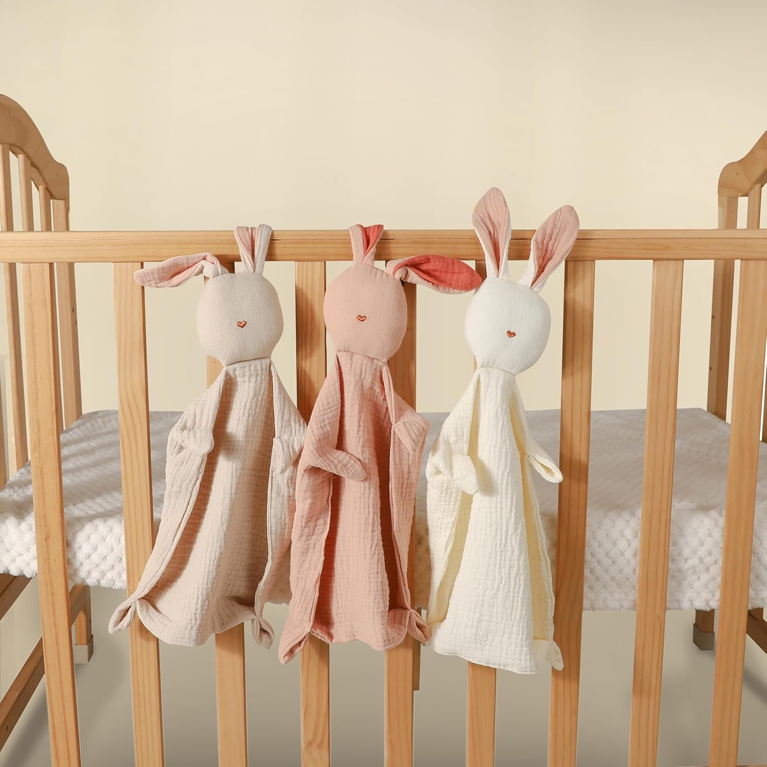 Insular Bunny Lovey Blanket for Boys and Girls, Organic Cotton Muslin Security Blanket for Babies, Soft Breathable Lovie Soothing Towel for Newborn and Infant, Pink&Khaki - Image 3