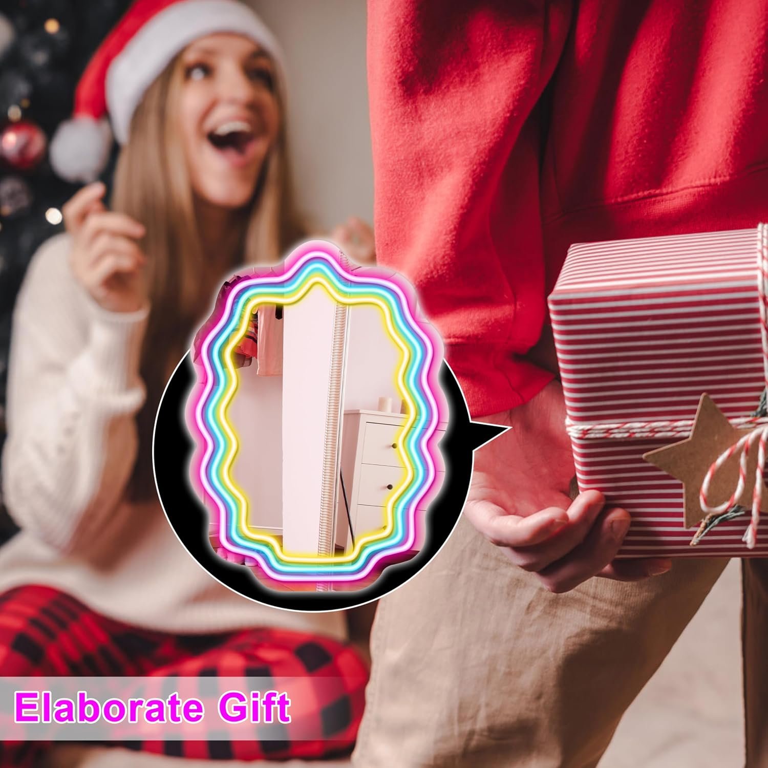 Kavaas Wavy Neon Mirror 16.9" x 12.7", LED Wave Mirror with Lights for Bedroom, Girls Room - Best Gifts for Teen Girls, Birthday, Christmas - Image 7