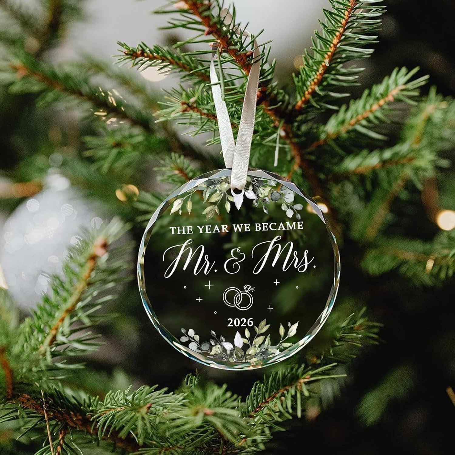 Custom Wedding Gifts for Couples, Bridal Shower Gifts for Bride, Mr and Mrs Gift, Just Married Decorations, Crystal Glass Christmas Ornaments - Image 3