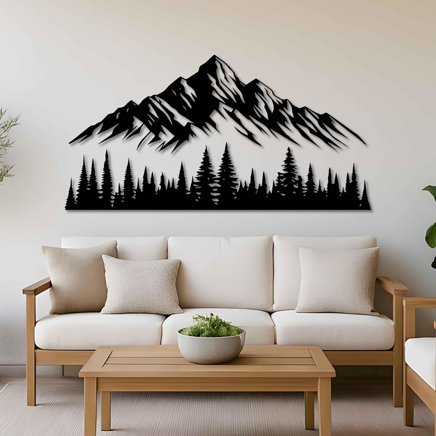 KAWA METALWORKS Mountain and Trees Metal Wall Art Decor, Large Pine Forest Metal Wall Decor for Garden, Living Room or Bedroom, Modern Black and White Nature Landscape, Rustic Home Decor Gift - Image 8