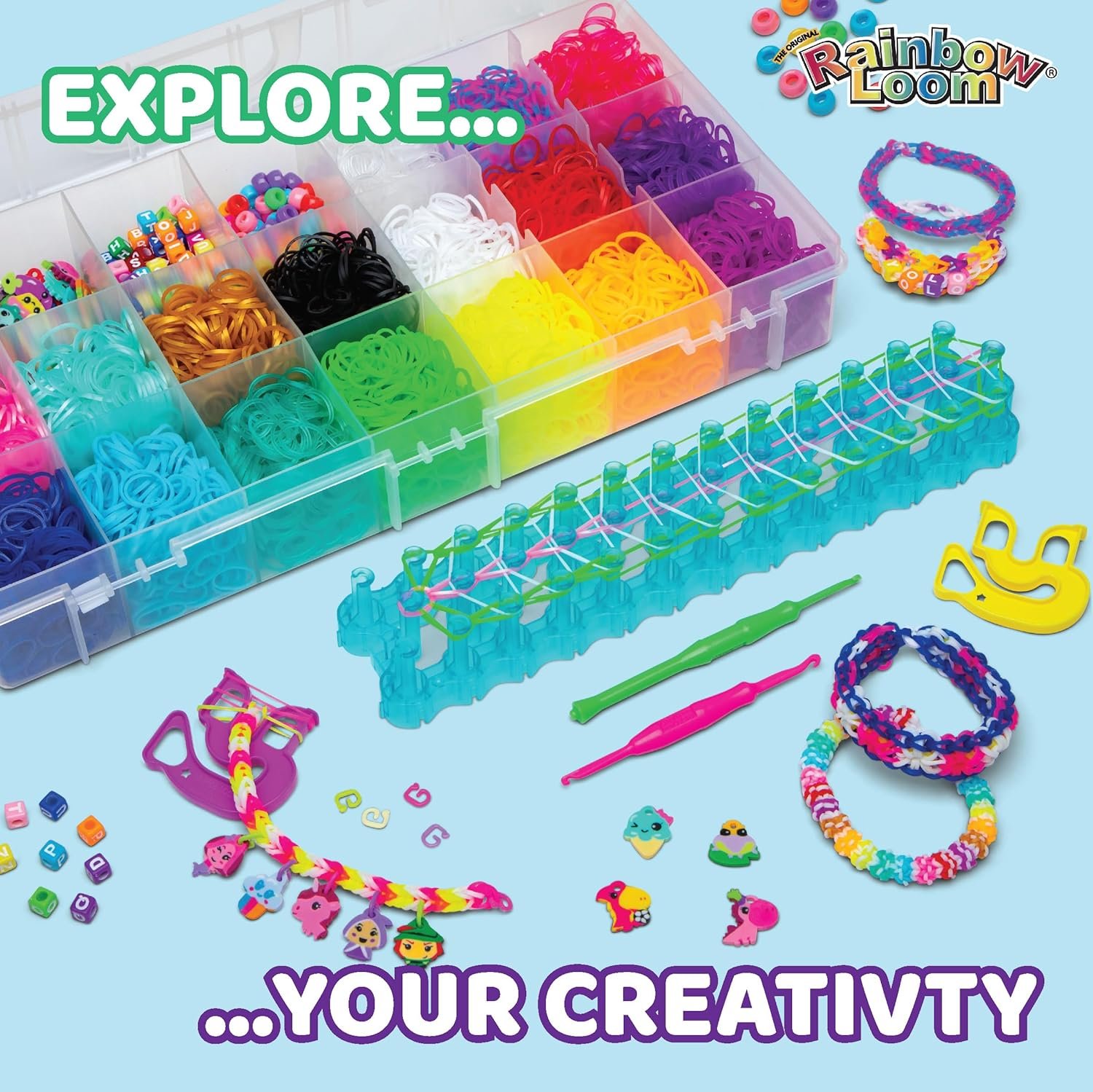 Rainbow Loom® Loomi-Pals™ MEGA Set, Features 60 Cute Assorted LP Charms, the NEW RL2.0, Happy Looms, Hooks, Alpha & Pony Beads, 5600 Colorful Bands All in a Carrying Case for Boys and Girls 7+ - Image 3