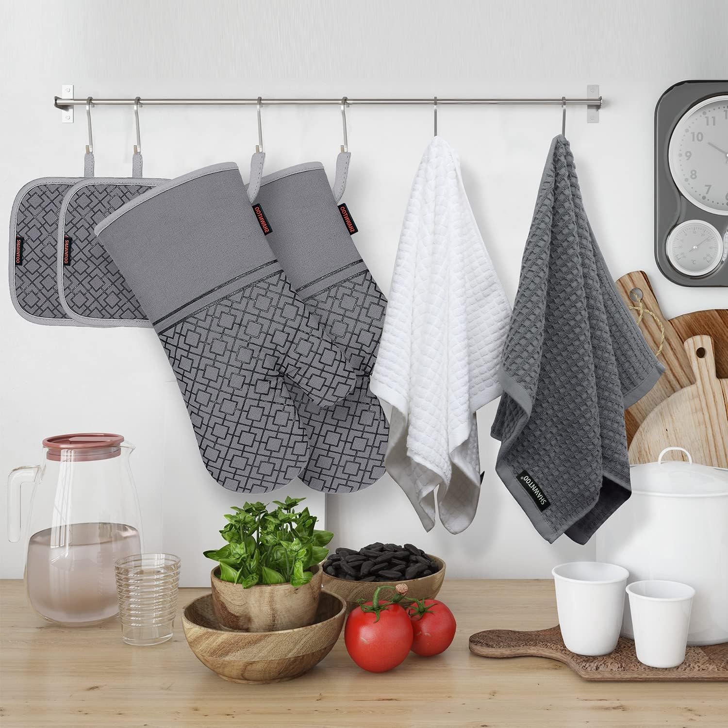 Oven Mitts and Pot Holders Sets 6pcs, Kitchen Oven Glove,High Heat Resistant 550 Degree Extra Long Oven Mitts and Potholders with Non-Slip Silicone Surface for Home Essentials (Grey) (Gray) - Image 7