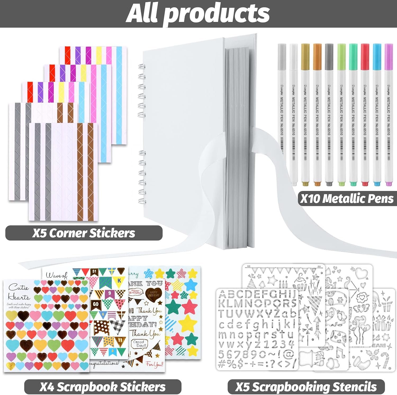 Gotideal 80 Pages Scrapbook Album with 10 Metallic Markers, Craft Paper Photo Album for Wedding and Anniversary, Family DIY Scrapbook Accessories with Scrapbooking Stickers Corners(White)… - Image 2