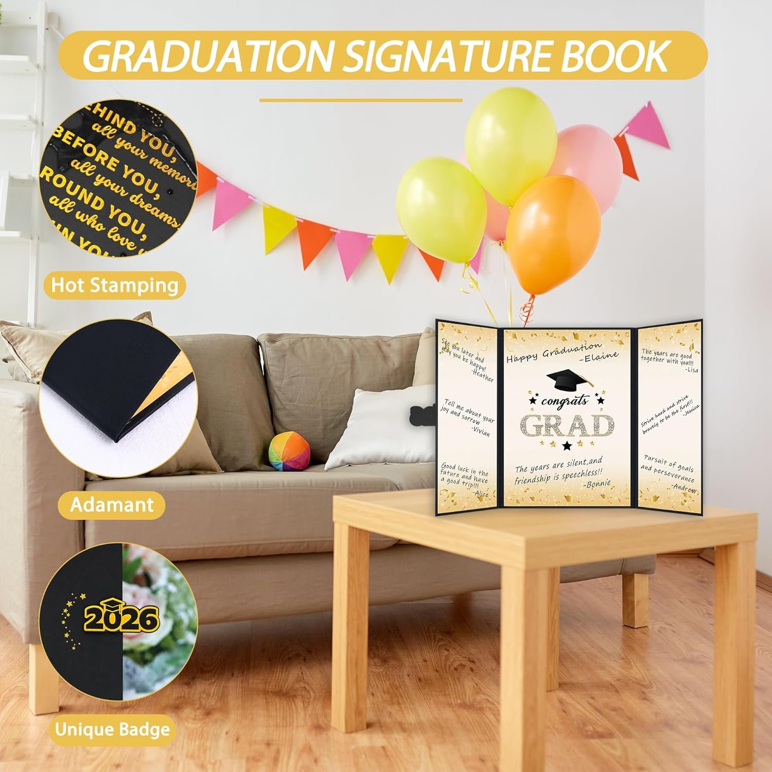 Vlipoeasn Black Gold 2026 Graduation Guest Book Alternative, Class of 2026 Graduation Party Decorations, Graduation Signature Book for 2026 College High School, Unique Graduation Gifts for Friends - Image 6
