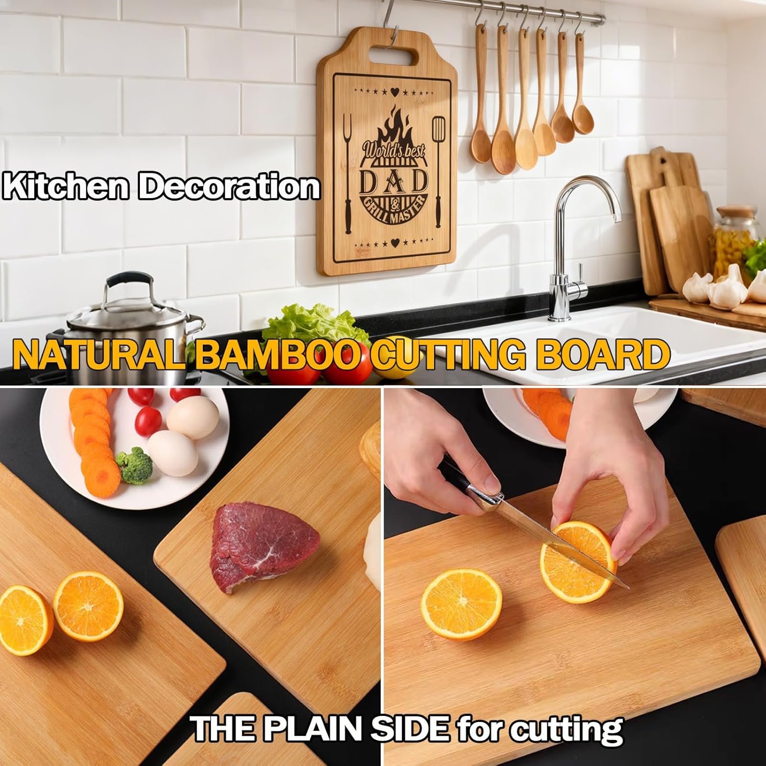 Fathers Day Gift Ideas, Gift for Dad from Daughter Son, Bamboo Cutting Board 31 * 22 * 1cm, Best Dad Ever Gift Fathers Day Xmas Gift Stocking Stuffers for Men - Image 2