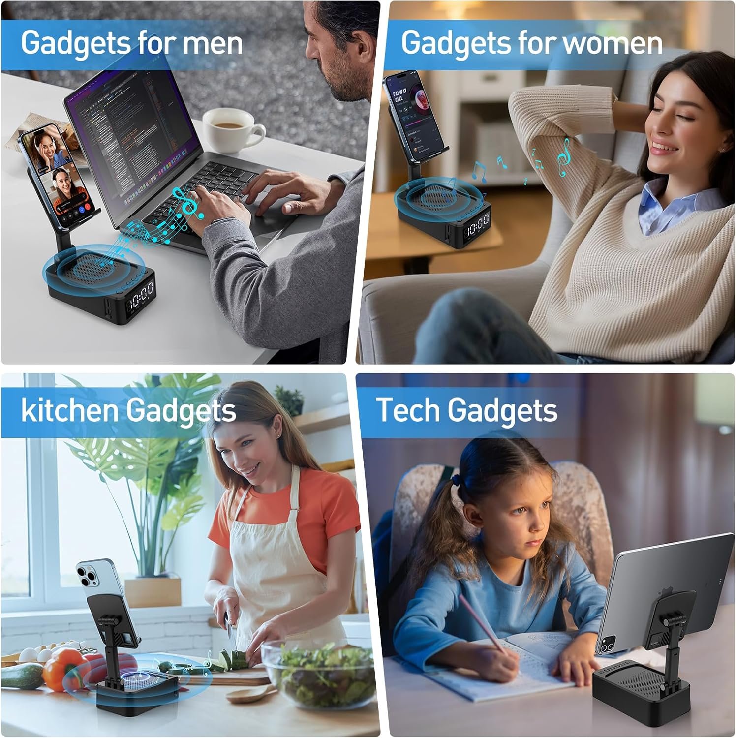 Fathers Day Dad Gift Ideas, Cell Phone Stand with Wireless Bluetooth Speaker and LED Clock, Birthday Gifts for Mens Dad Gifts for Husbands Him Boyfriend, Cool Gadgets for Men, Anniversary - Image 3