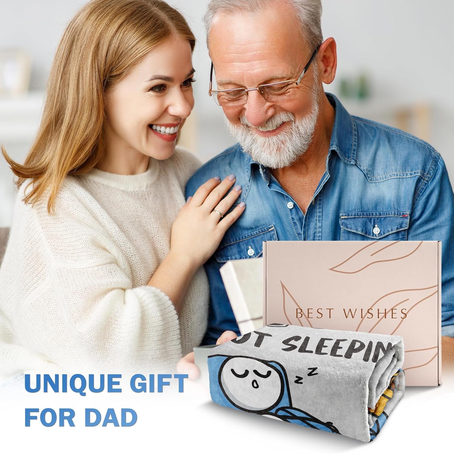 Funny Fathers Day Dad Gifts from Daughter Son Wife, Birthday Gifts for Dads, Dad is Not Sleeping Blanket, Super Soft Throws Blanket for Napping, 60" x 50" (Gray) - Image 2