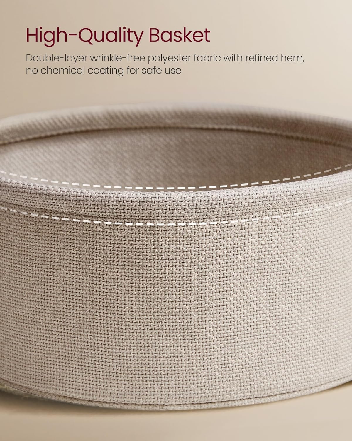 VASAGLE LILEA Collection - Small Round Side End Table, Modern Nightstand with Fabric Basket, Matte White and Camel Brown ULET223W10 - Image 6