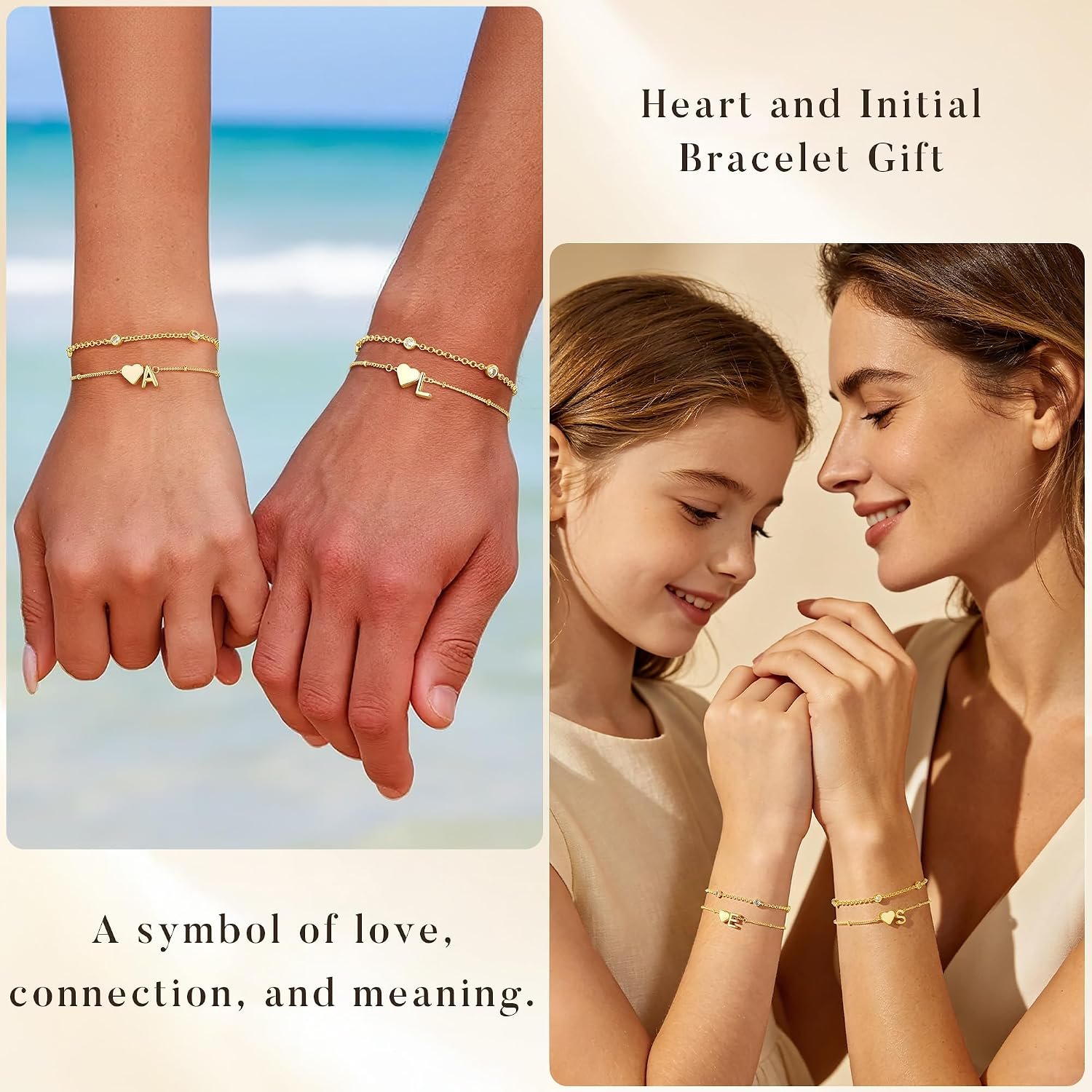 Turandoss Heart Initial Bracelets for Teen Girls - 14K Gold Plated Layered Initial Bracelets Heart Letter A-Z Charm Bracelet Stack Mom Daughter Jewelry Birthday Gifts for Women Teen Girls - Image 3