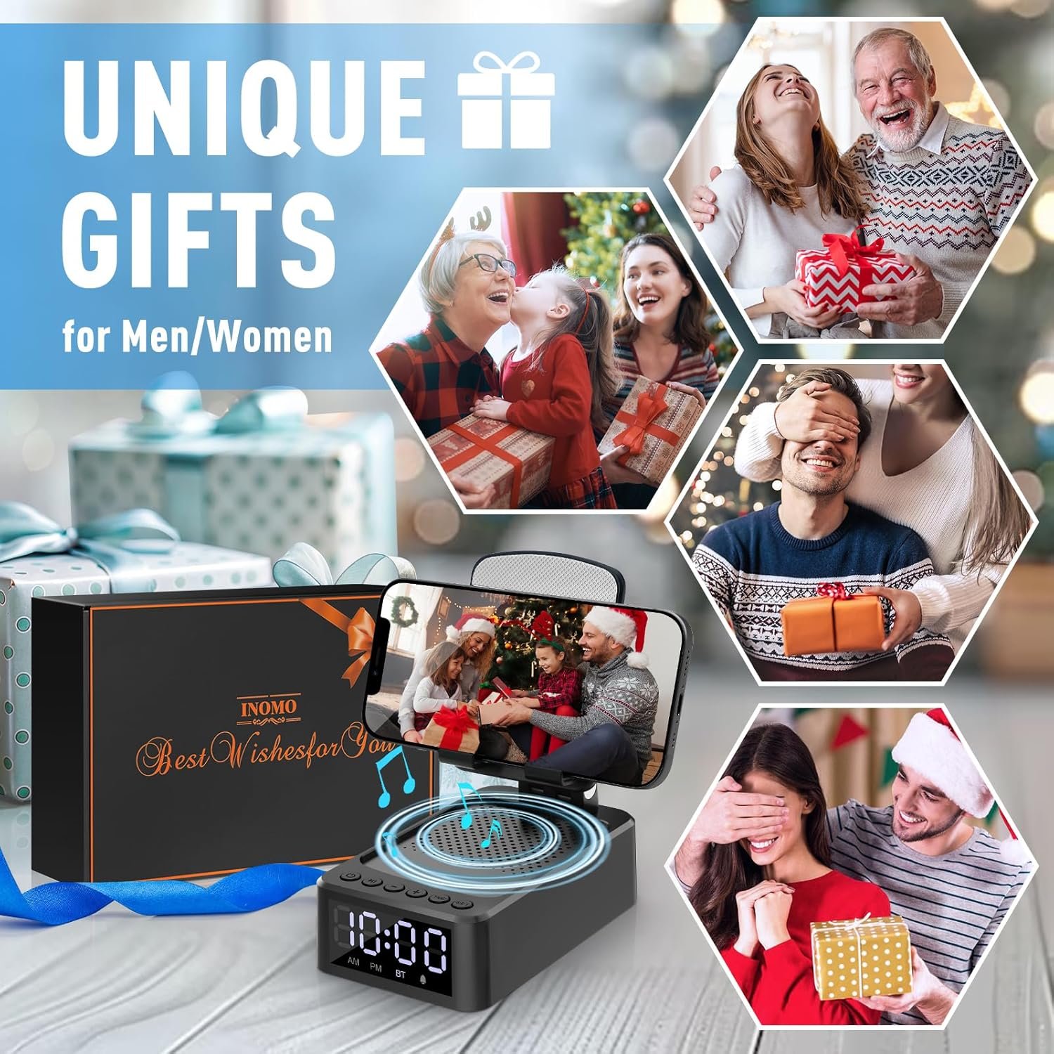 Fathers Day Dad Gift Ideas, Cell Phone Stand with Wireless Bluetooth Speaker and LED Clock, Birthday Gifts for Mens Dad Gifts for Husbands Him Boyfriend, Cool Gadgets for Men, Anniversary - Image 2
