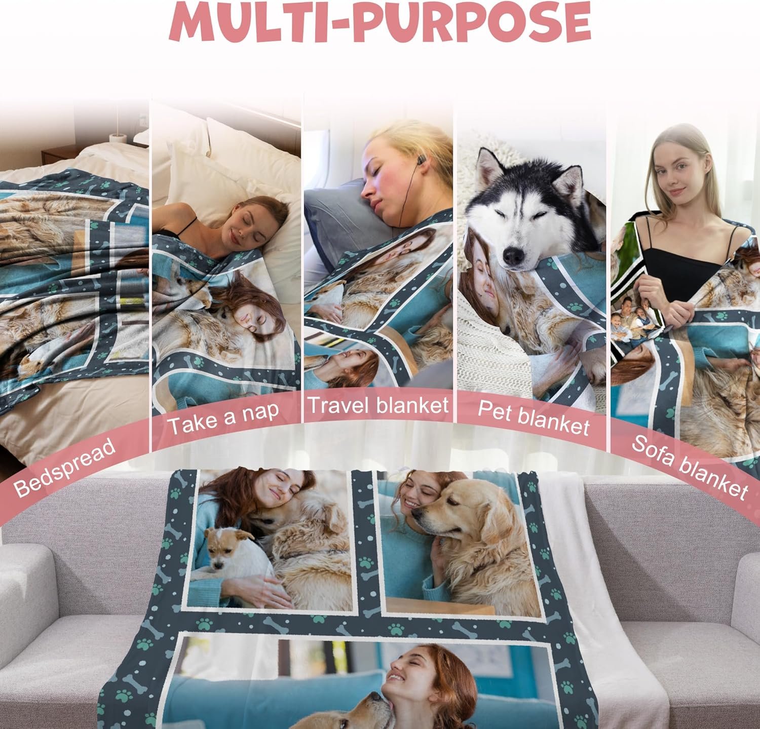 Easycosy Customized Blankets with Photos Personalized Picture Collage Blanket Photos Blankets Custom Blanket Memory Gifts for Dog Pet Lovers, Family, Friends - Image 5