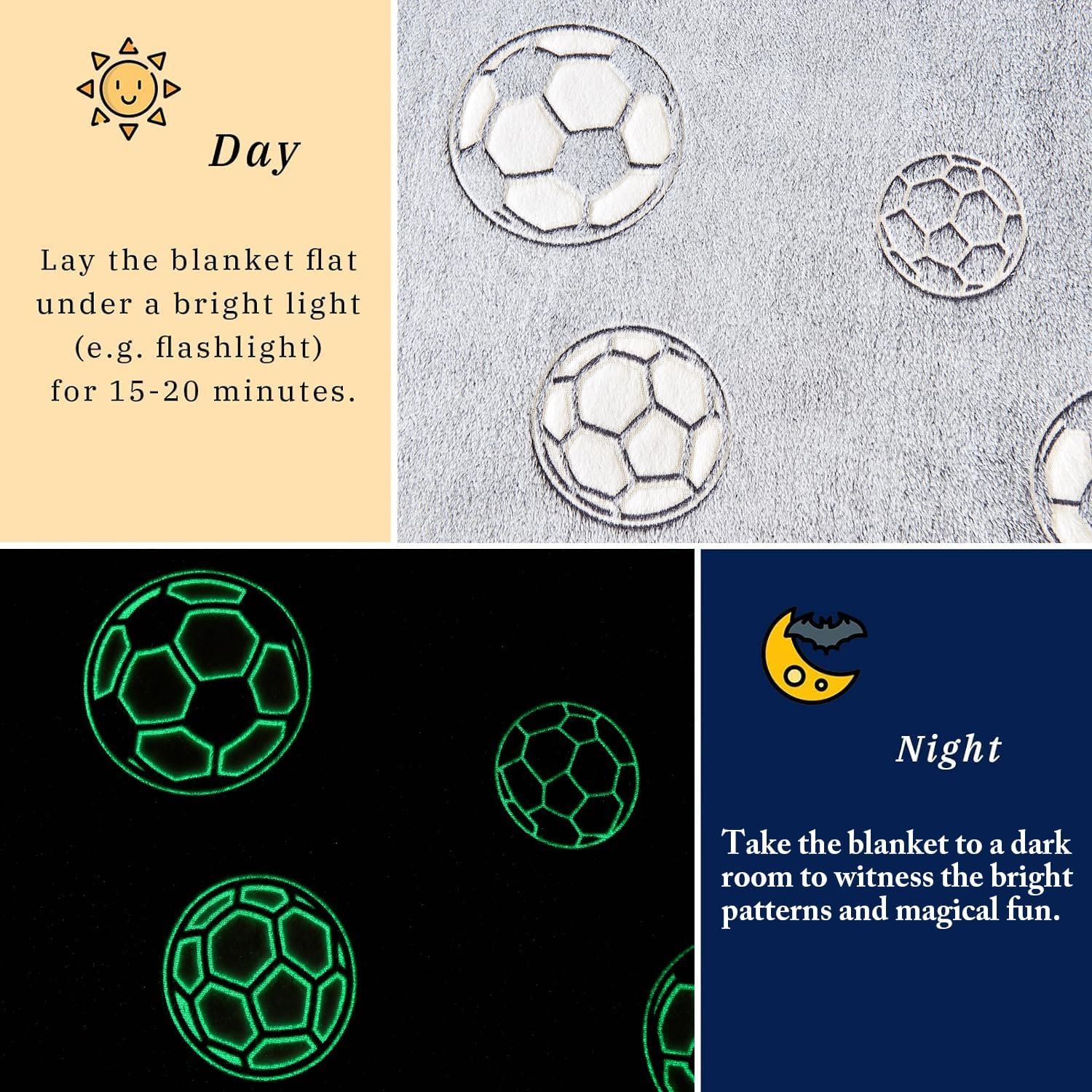 Wajade Glow in The Dark Soccer Throw Blanket for Kids, Soft Fleece Dino Throw Blanket for Christmas Thanksgiving Birthday Decor Luminous Throw 50"x60" - Image 2