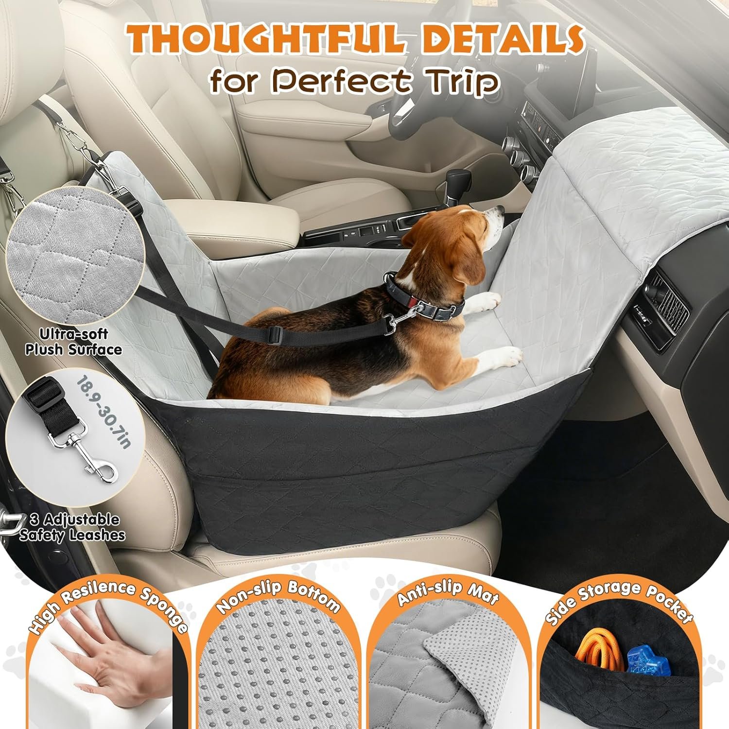 Pawaboo Dog Car Seat for Small Medium Dogs, Dog Booster Car Seat with Safety Belts & Elevated Thick Cushion, Detachable Washable Travel Pet Seats Bed for Cars with Storage Pocket Fits Front/Back Seats - Image 4