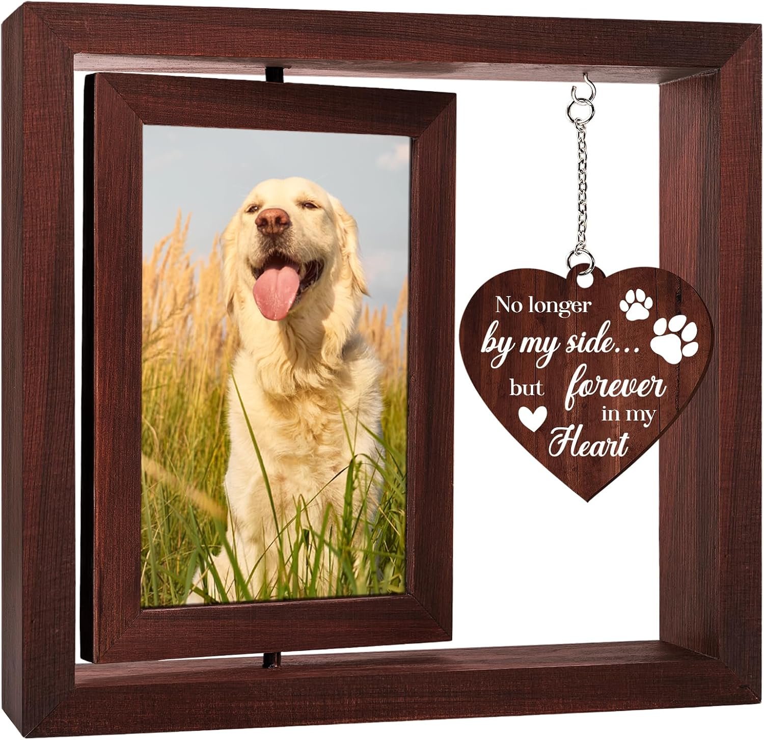 Vetbuosa Dog Memorial Gifts for Loss of Dogs, Memorial Rotating Wooden Picture Frame, Loss of Dog Sympathy Gift, Pet Bereavement Remembrance Picture Frame for 4x6 Photo