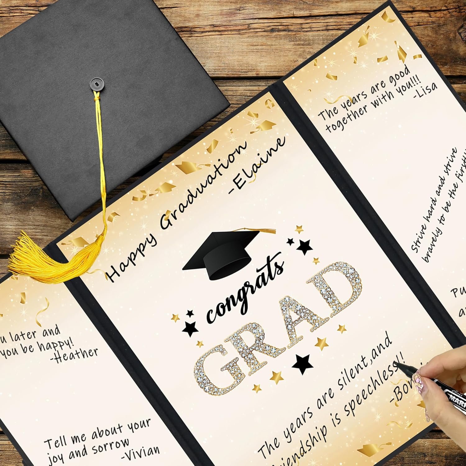 Vlipoeasn Black Gold 2026 Graduation Guest Book Alternative, Class of 2026 Graduation Party Decorations, Graduation Signature Book for 2026 College High School, Unique Graduation Gifts for Friends - Image 7