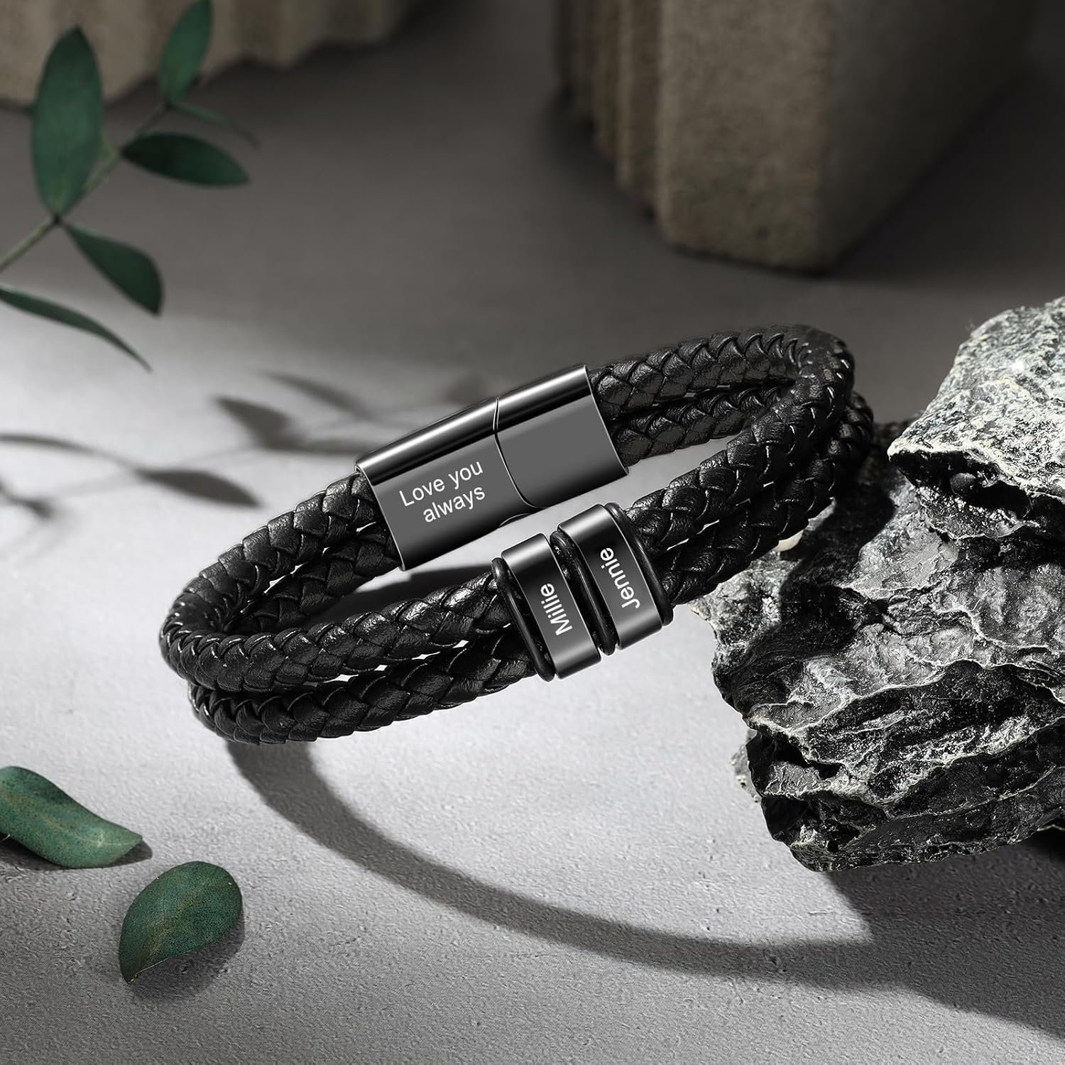 Personalized Leather Bracelet for Men Custom Engraved 2-6 Names Braided Dad Bracelet Unique Father's Day Gift for Dad, Husband, Boyfriend - Image 4