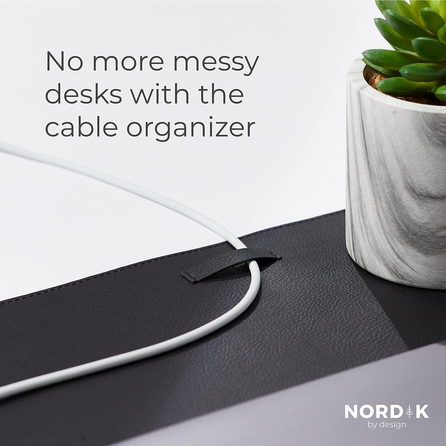 Nordik Leather Desk Mat Cable Organizer - Pebble Black 35 X 17 inch - Premium Mouse Mat - Felt Vegan Leather Desk Pad Protector - Desk Blotter Matt Keyboard - Large Desk Matt for Desktop Computer - Image 3
