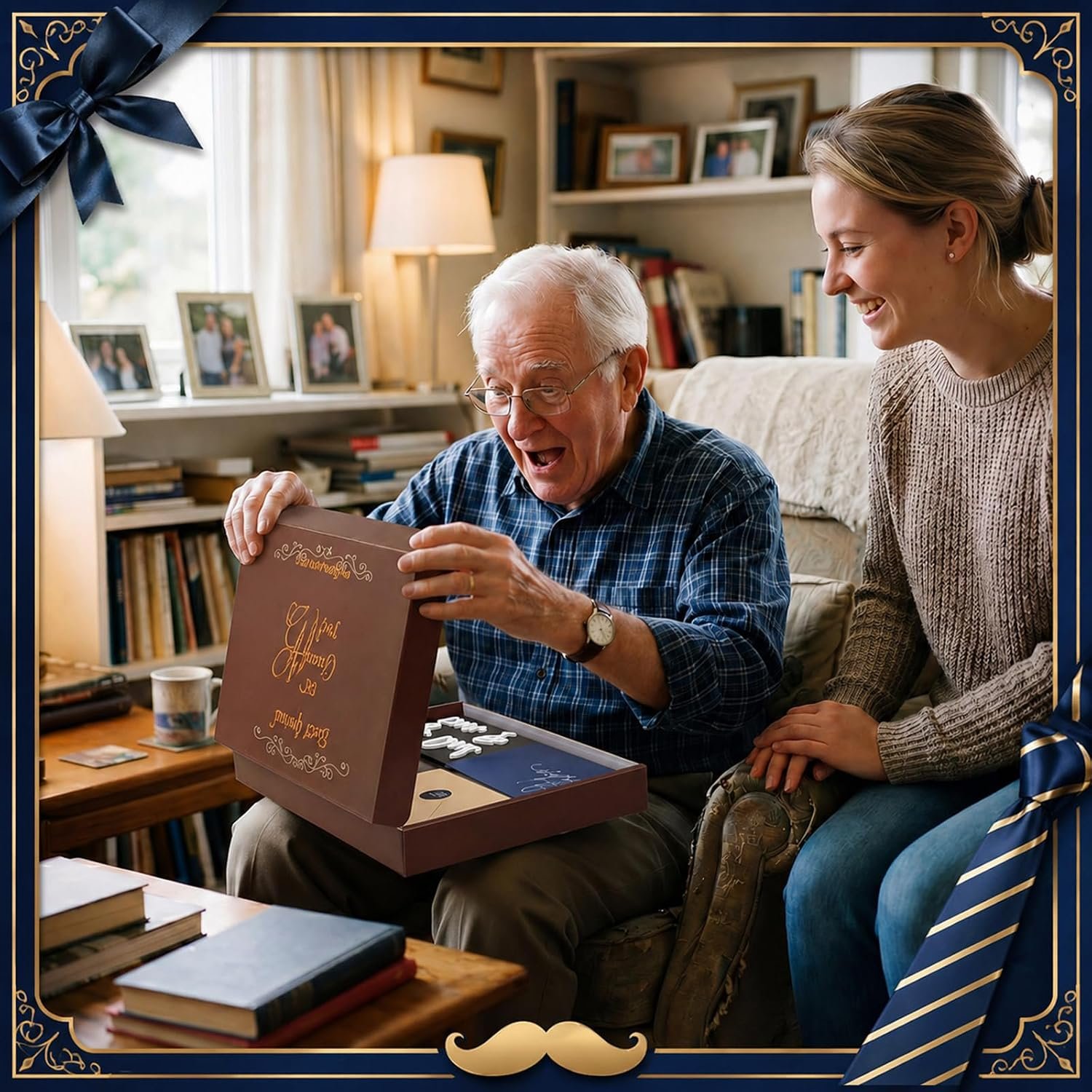 Jetec Grandpa Picture Frame 3D Wooden Fathers Day Photo Frame from Granddaughter Grandson Best Grandpa Ever Display Holds Two 4 x 6 Inch Photos Includes Gift Box and Card Ideal for Gifts - Image 4