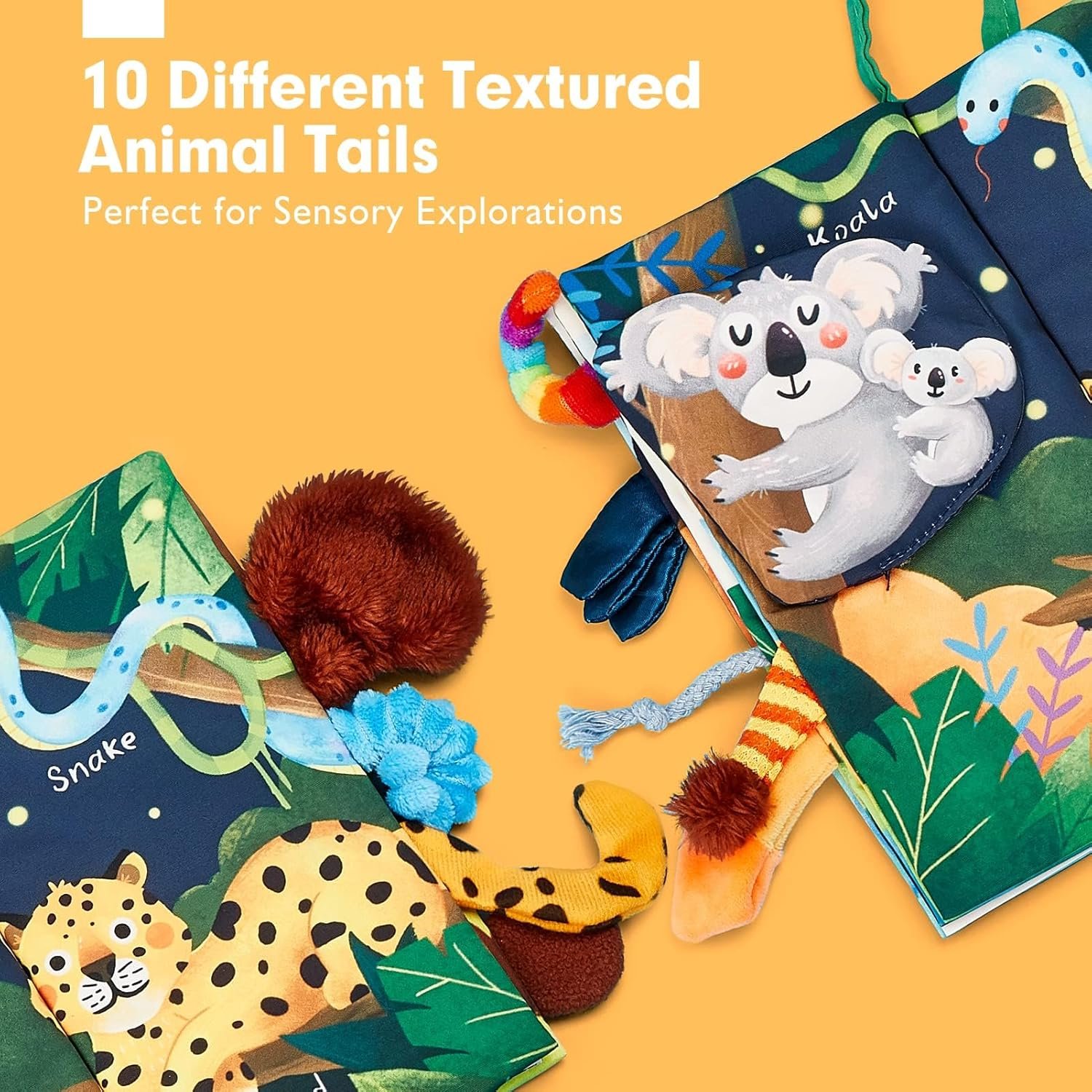 hahaland Baby Book Toy 0 3 6 12 Months - Touch and Feel First Crinkle Cloth Soft Book for Babies 0 Months, Baby Boy Girl Gifts for Newborn Infant - Jungly Tails Theme - Image 5