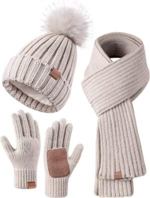 Winter Beanie Hat Scarf Gloves Set ...