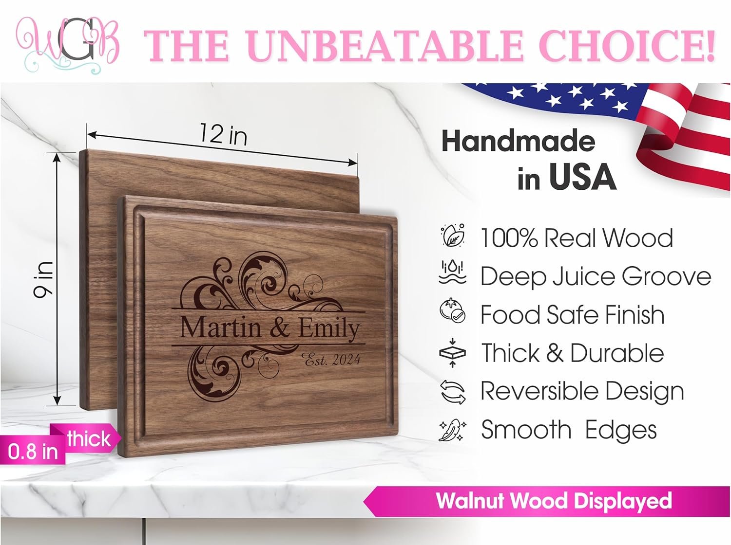 Personalized Cutting Boards | Handmade Wood Engraved Charcuterie | Custom Wedding, Anniversary, Engagement Gift for Couples, Gift Idea for Housewarming, Birthday, Friends, Family, Mom, Dad 035 - Image 2