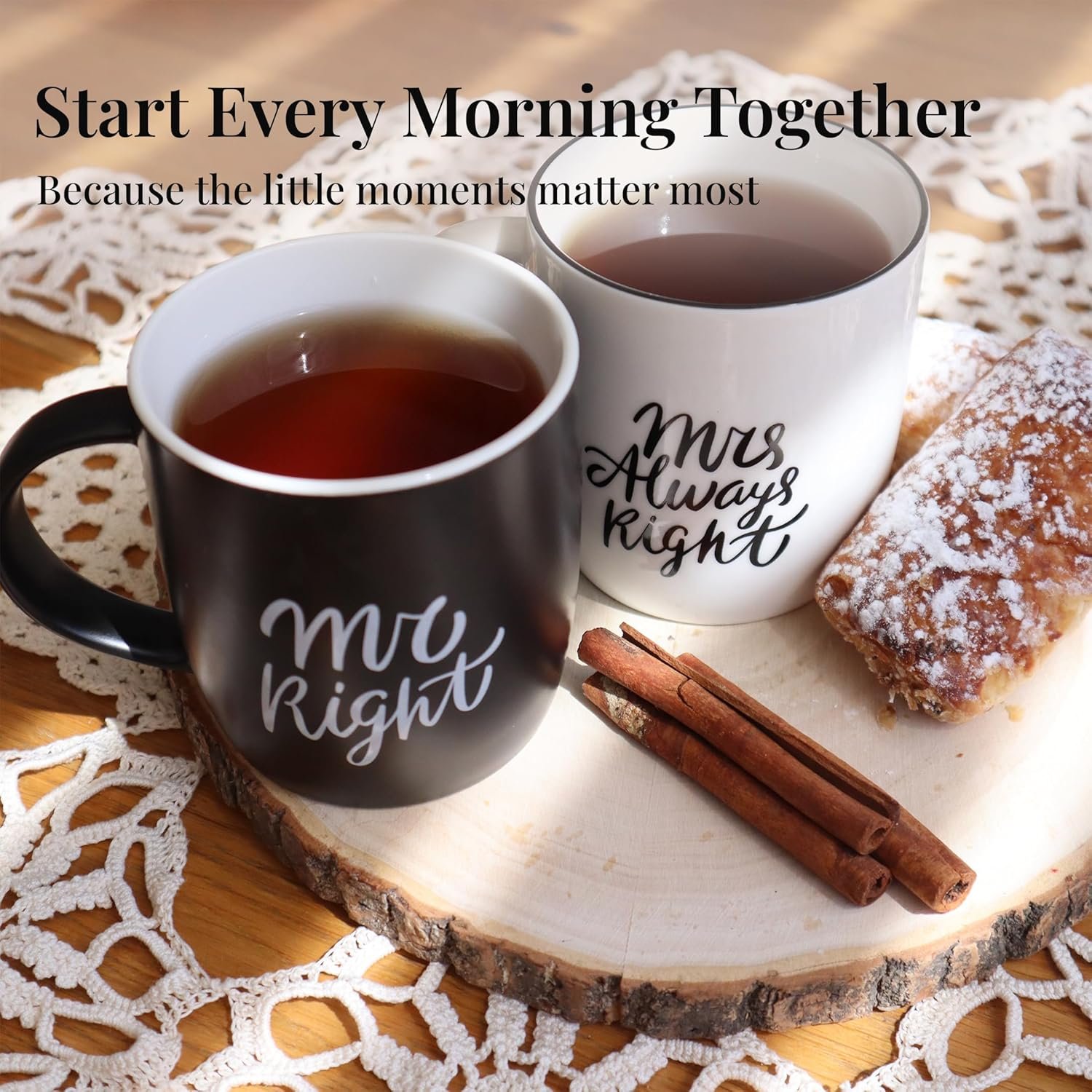 Triple Gifffted Mr Right Mrs Always Right Coffee Mugs Gifts Ideas for Couples, Wedding Anniversary, Engagement, Christmas, His & Hers, Bride and Groom, Parents, Newlyweds Bridal Shower, Ceramic 380ml - Image 5